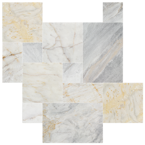 StoneHardscapes Turkish Carrara Tumbled Pavers french pattern 6x12